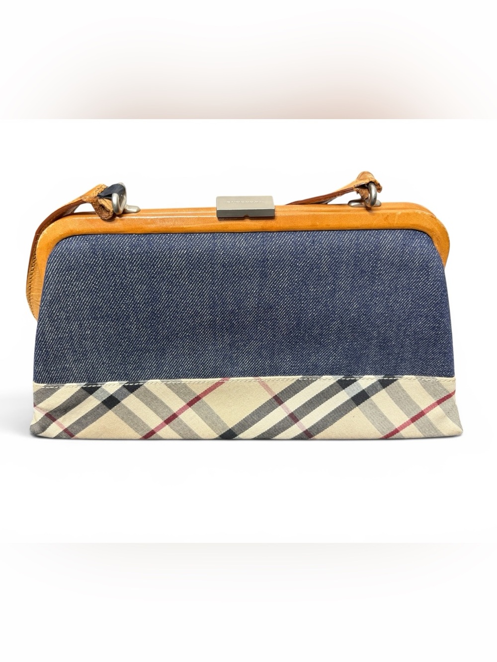 Burberry Nova Check Denim Trim Satchel Shoulder Bag w/ Dust bag
